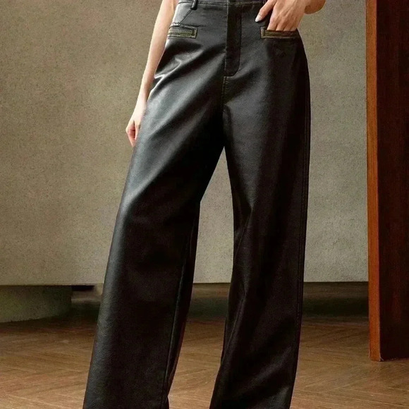 Black Elegant Women's Vintage Washed-Look Long Pants - Picture 6 of 7